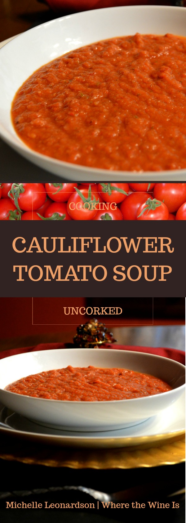 This cauliflower and tomato soup recipe is filling, delicious and also totally healthy! The cauliflower a surprising and amazing substitute for cream!