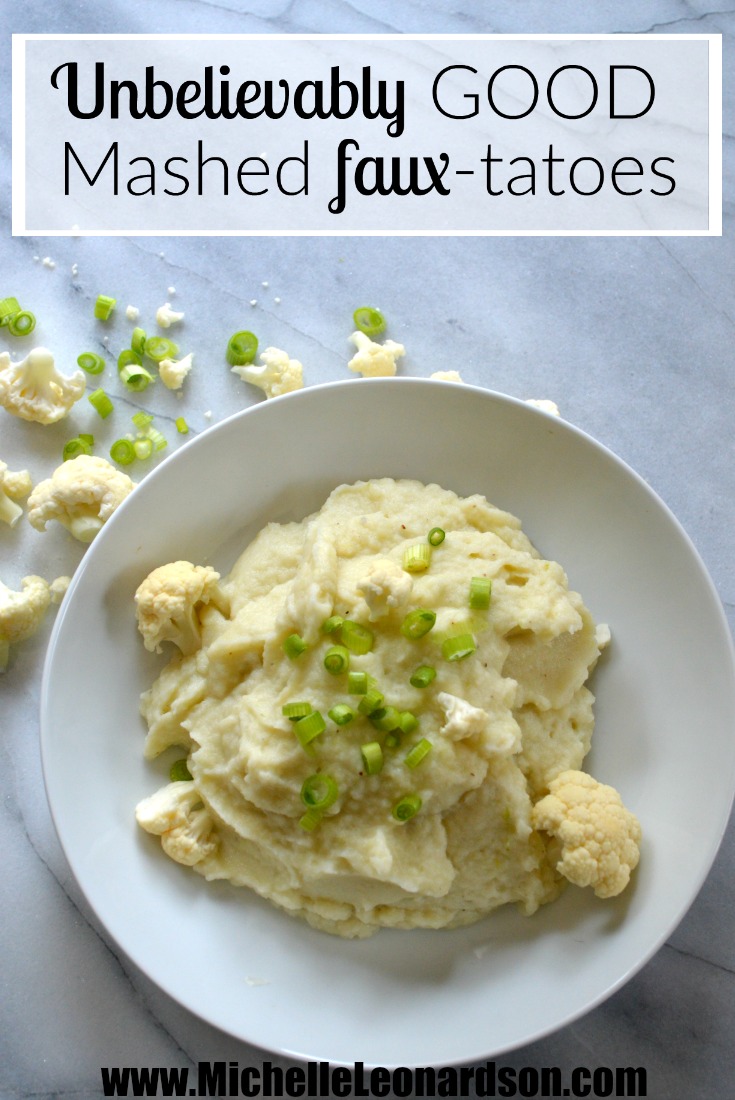 Unbelievably good mashed faux-tatoes! Getis the BEST recipe for cauliflower mashed potatoes - you will never feel guilty about having seconds again!